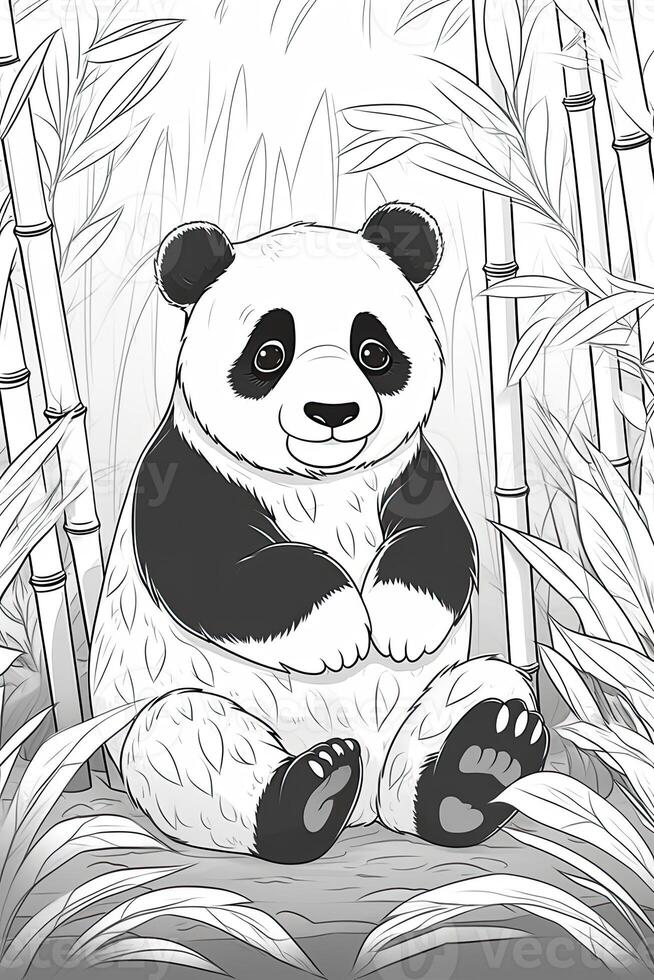 Cute cartoon panda. Black and white illustration for coloring book. photo