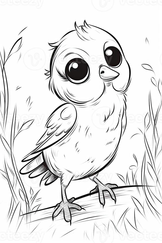 Cute Cartoon Bird outlined for coloring book isolated on a white background. photo