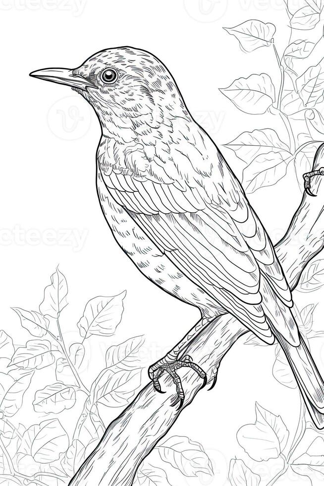 Cute Cartoon Bird outlined for coloring book isolated on a white background. photo