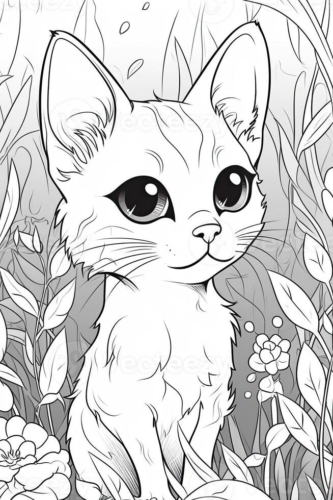 Cute Cartoon Kitten Cat outlined for coloring book isolated on a white background. photo