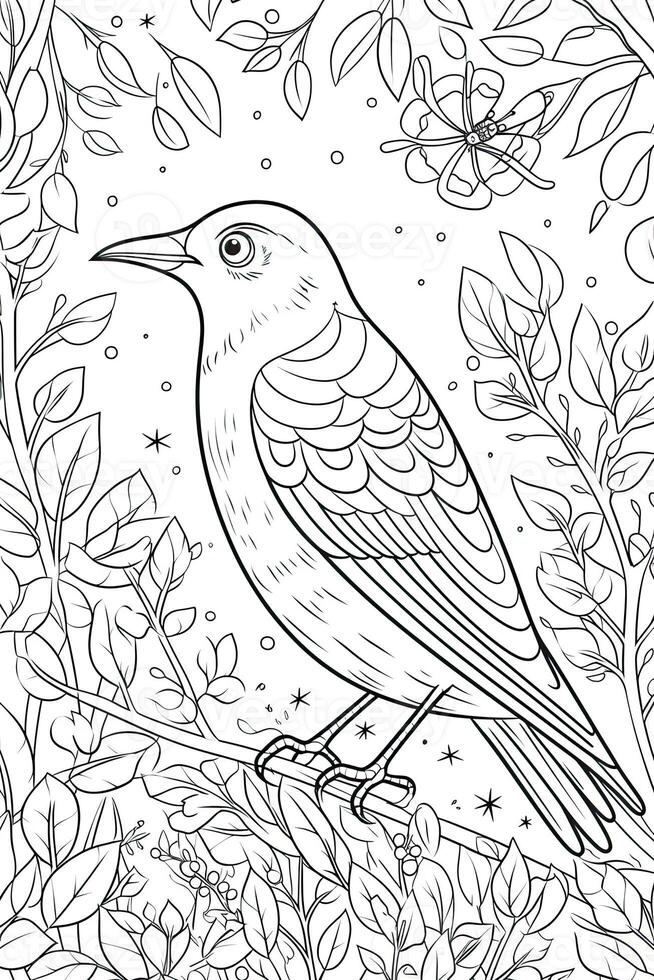 Cute Cartoon Bird outlined for coloring book isolated on a white background. photo