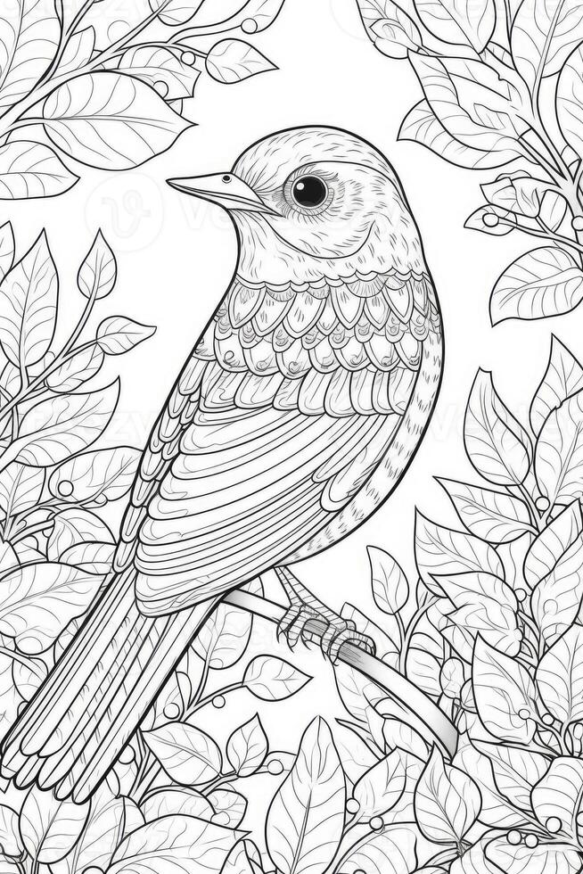 Cute Cartoon Bird outlined for coloring book isolated on a white background. photo