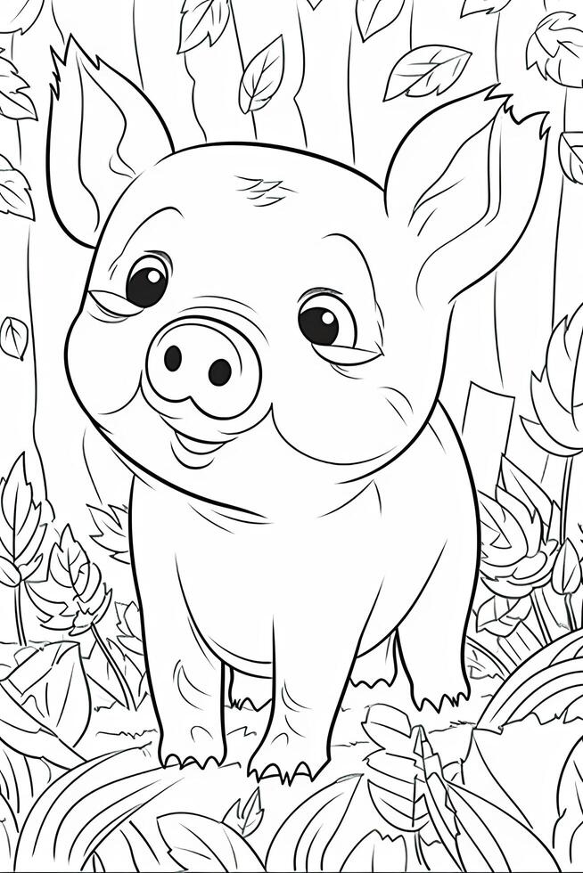 Coloring page outline of cartoon cute little pig. Coloring book for kids. photo