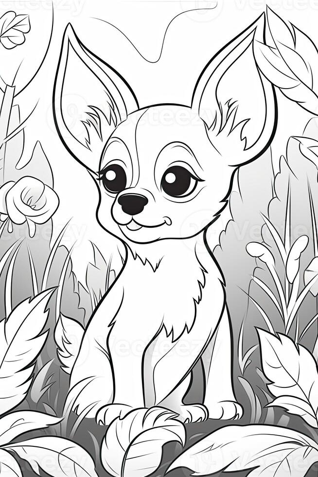 Coloring page outline of cartoon cute little puppy dog. illustration coloring book for kids. photo