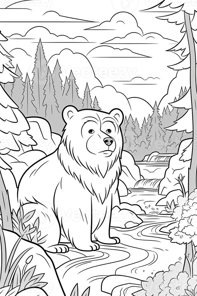 Coloring pages. Wild animals. Cute bear draw for kids. photo