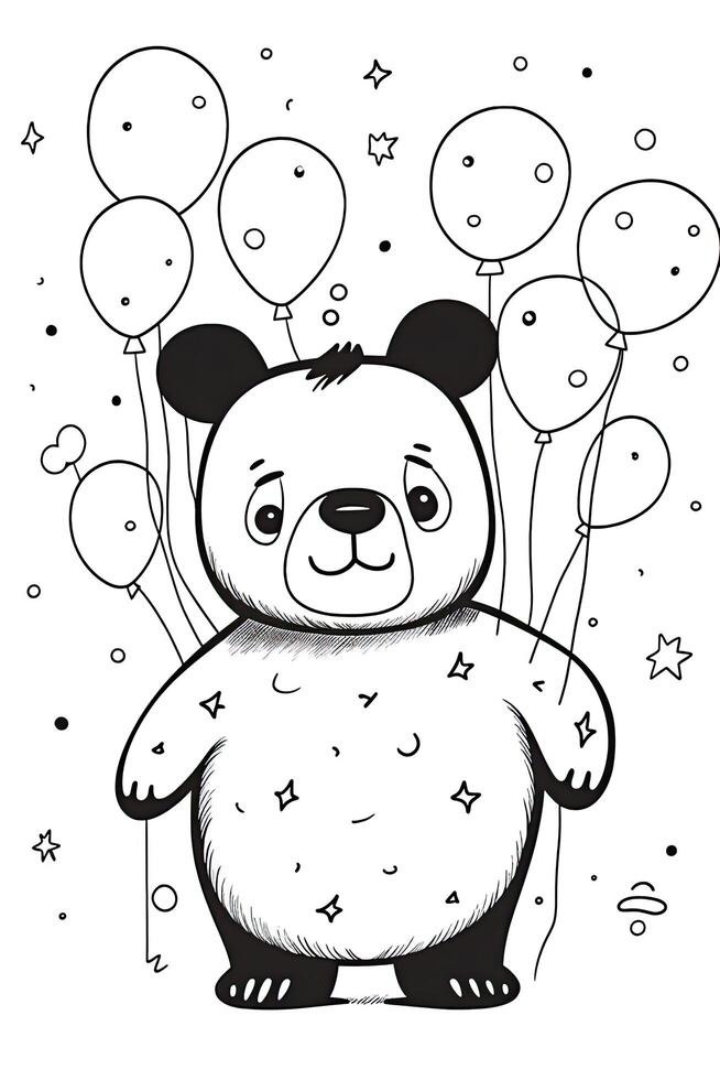 Coloring pages. Wild animals. Cute bear draw for kids. photo