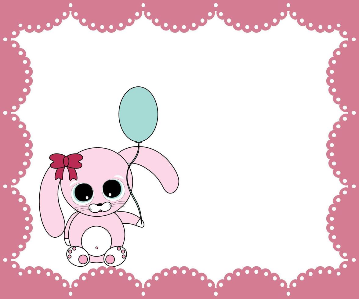 Pink background,a postcard with a toy hare, a rabbit for a girl's birthday vector