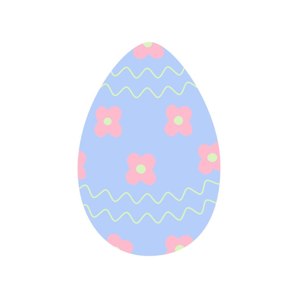 Pascua de Resurrección huevo en de moda azul con modelo de ondulado líneas y flores contento Pascua de Resurrección. día festivo. pegatina. vector
