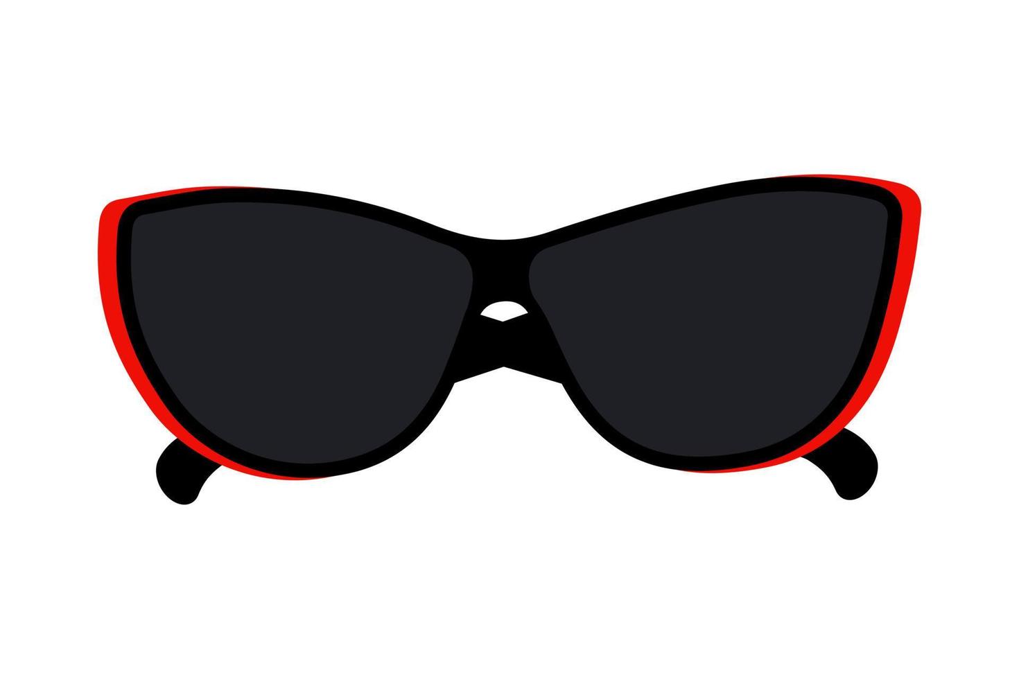 Abstract image of sunglasses with dark lenses in black and red frame. Hello summer. Sunglasses day. vector
