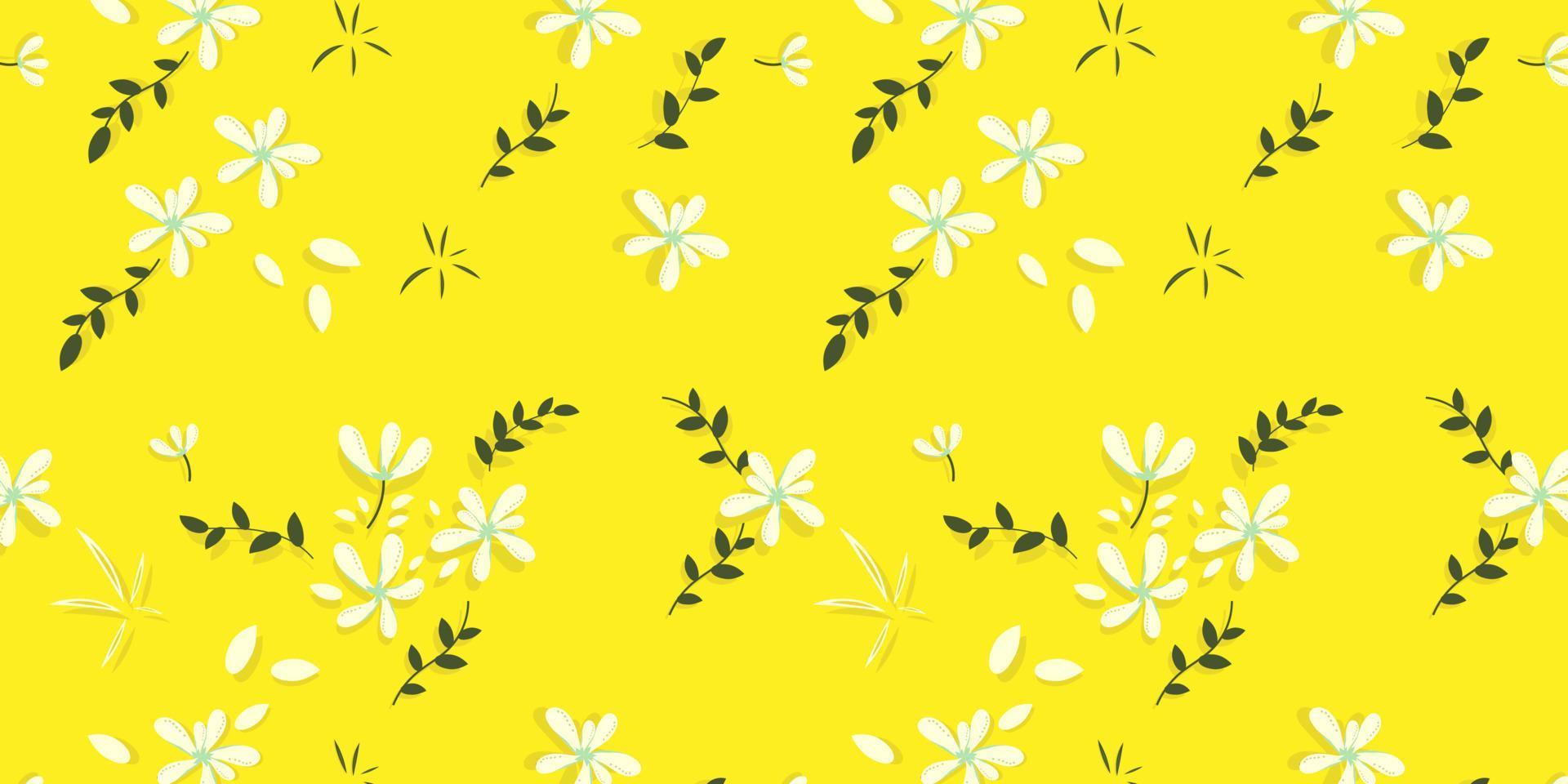 Beautiful ditsy chic flower on yellow background. Cute illustration seamless pattern. Find fill pattern on swatches vector
