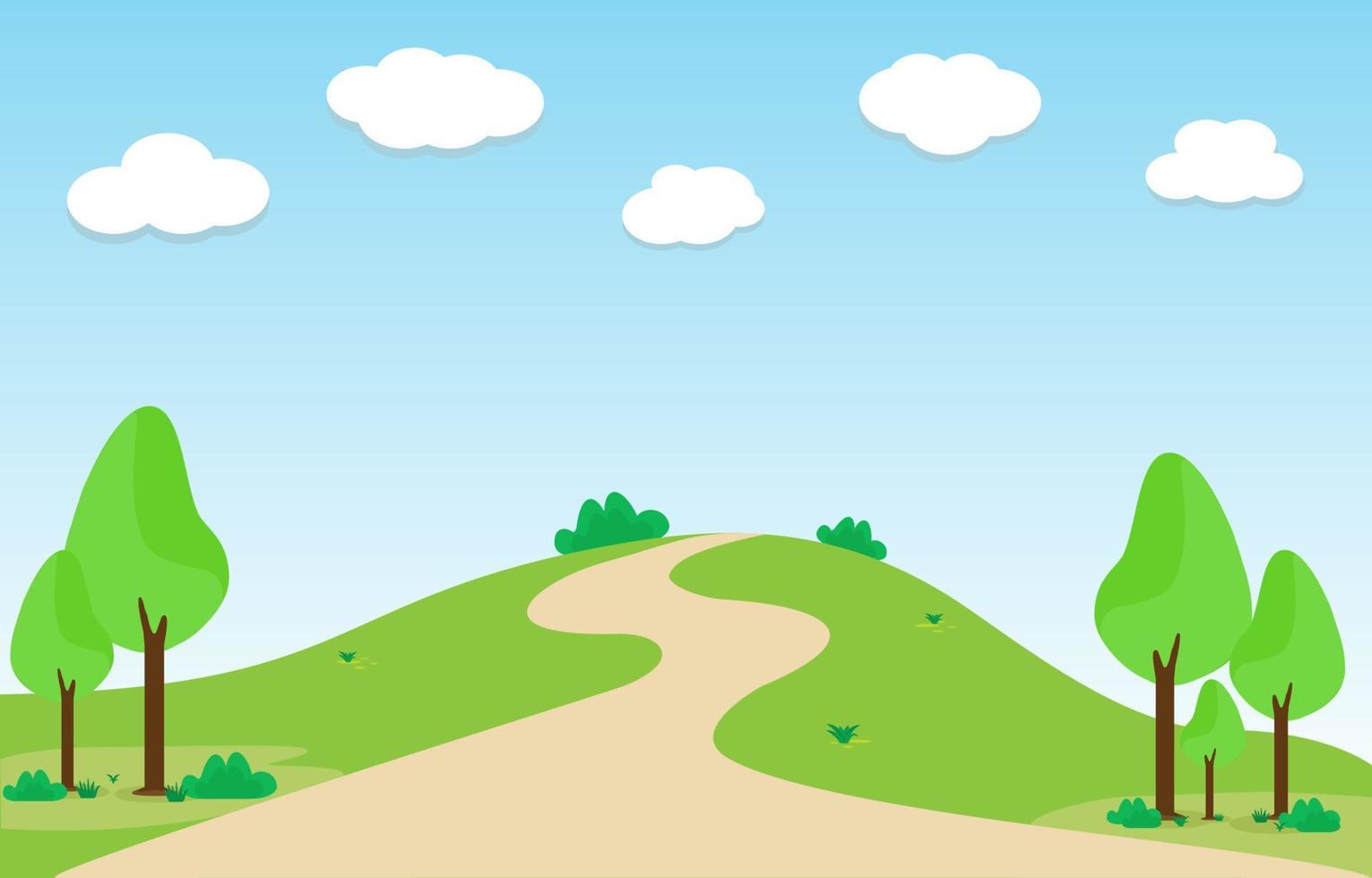 Green landscape Scene nature, sunny day in summer with clouds and hill. Vector illustration Flat design element for website or app