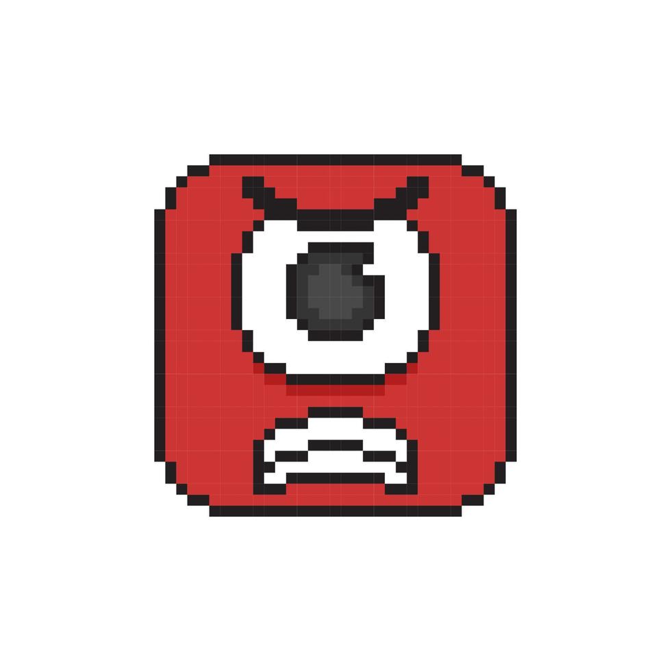 one eye red character with angry face in pixel art style vector