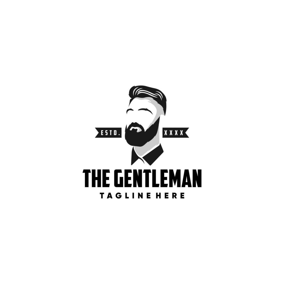Bearded Man with suit Silhouette for Gentleman business Fashion and Babershop. vector