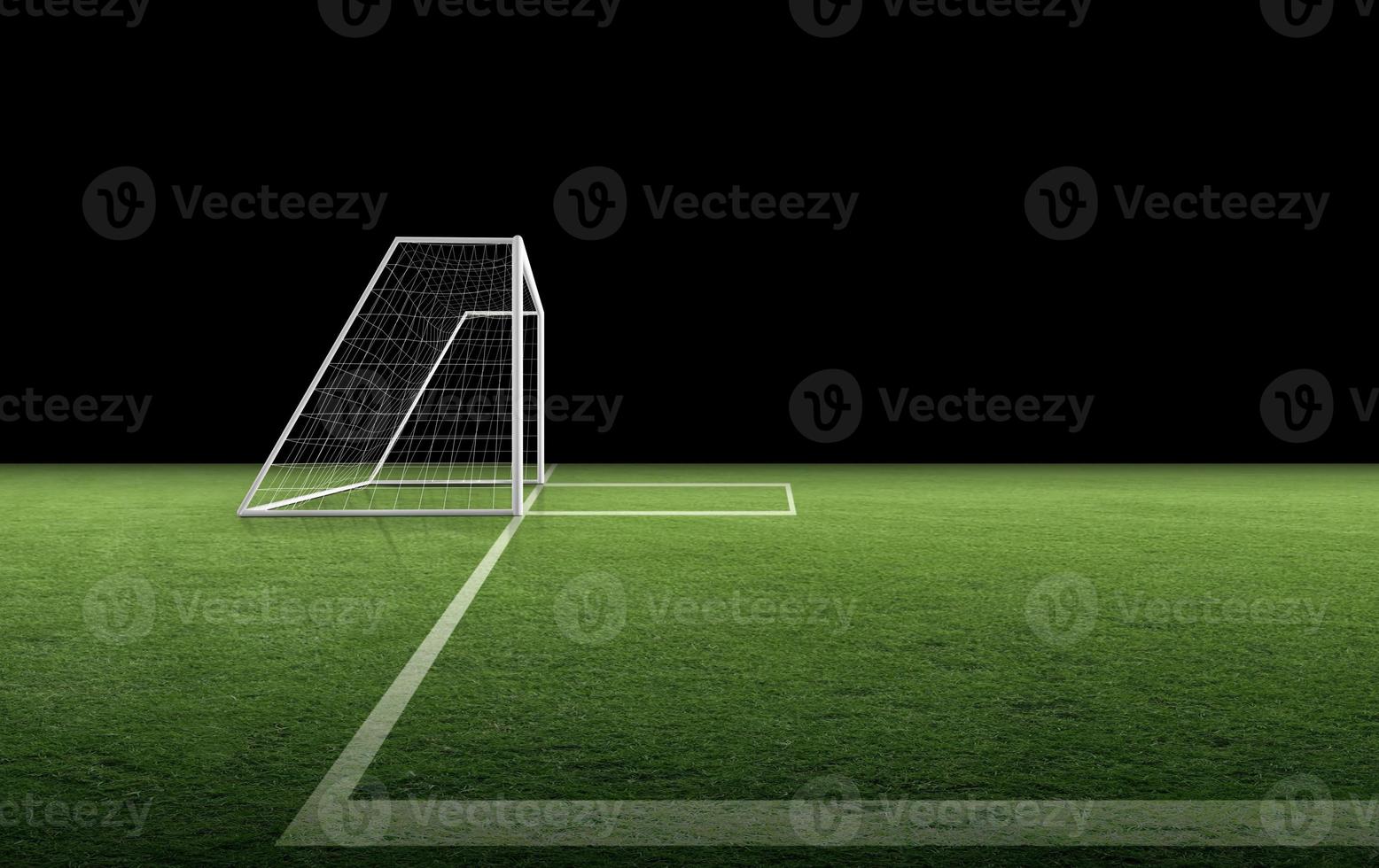 Soccer goal post and soccer net on green grass photo