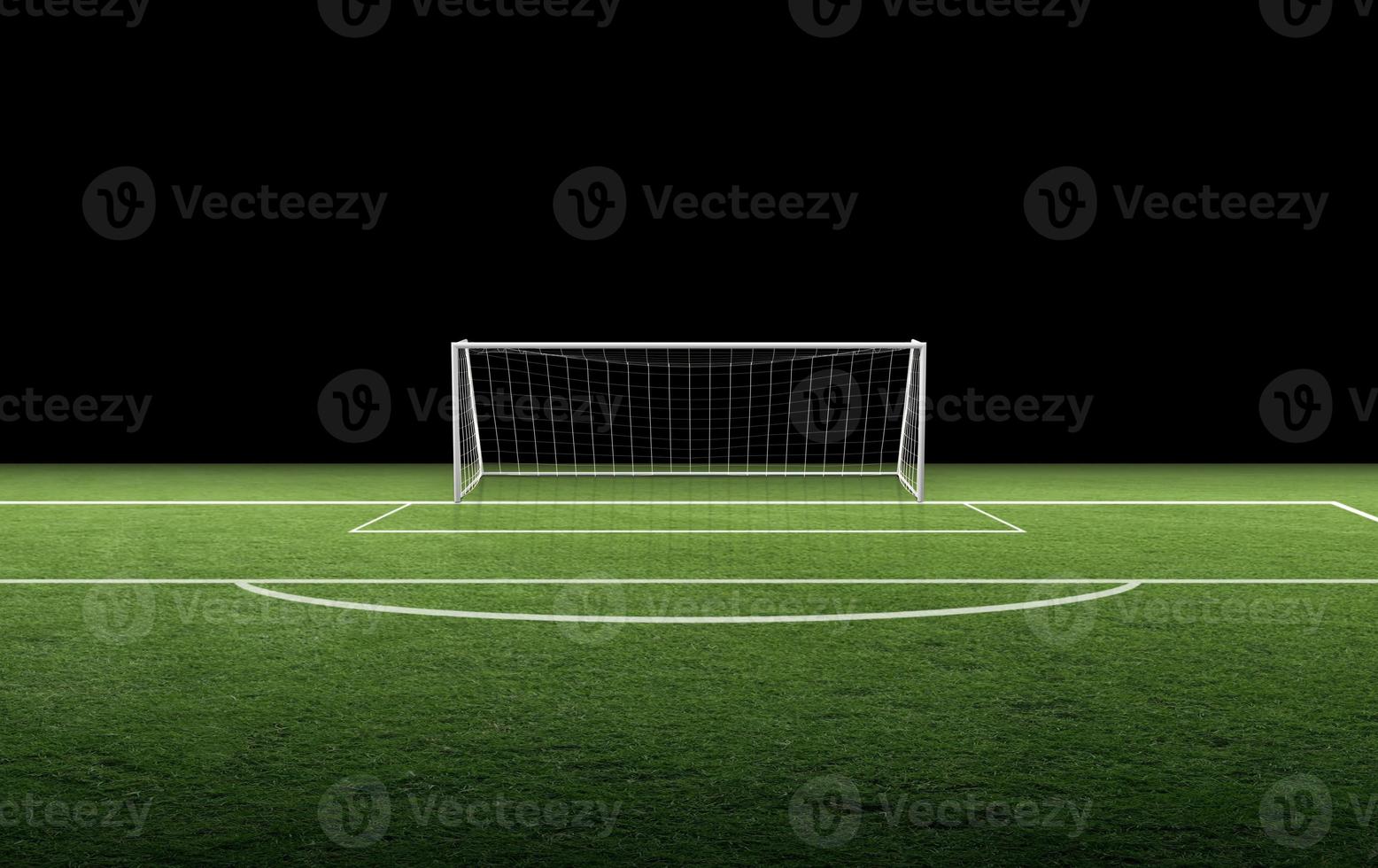 Soccer goal post and soccer net on green grass photo