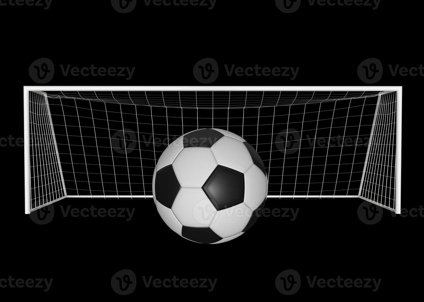 Football goal and soccer ball isolated on black background. 3d render photo