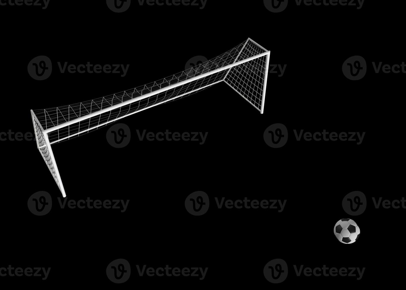 Football goal and soccer ball isolated on black background. 3d render photo