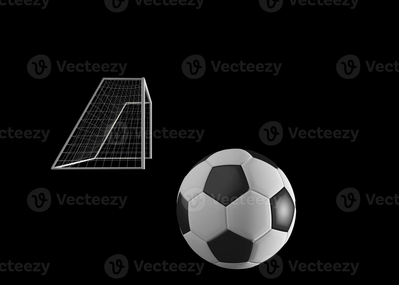 Football goal and soccer ball isolated on black background. 3d render photo