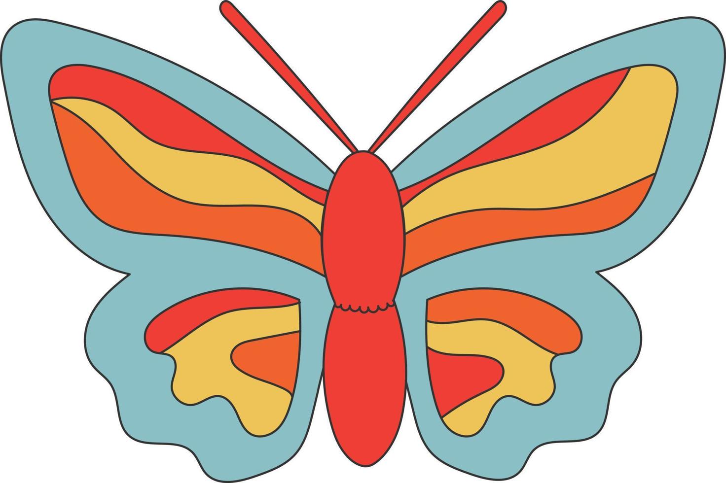 Retro hippie butterfly illustration vector