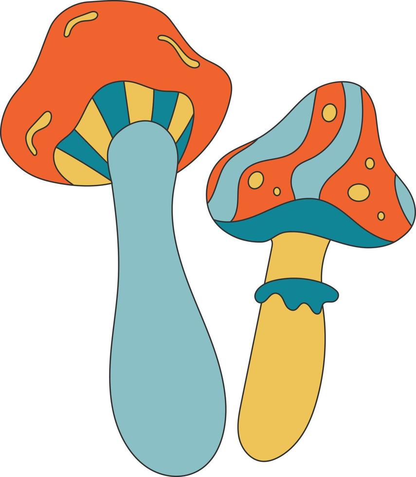 Retro hippie mushrooms illustration vector