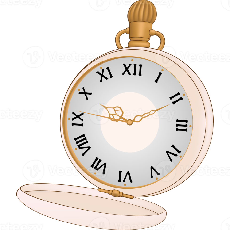 Transparent pocket watch, hand-drawn style, classic, vintage, antique object png