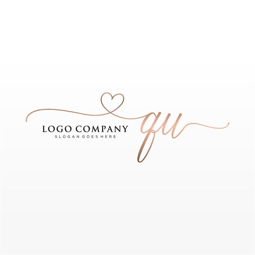 Initial QU feminine logo collections template. handwriting logo of initial signature, wedding, fashion, jewerly, boutique, floral and botanical with creative template for any company or business. vector