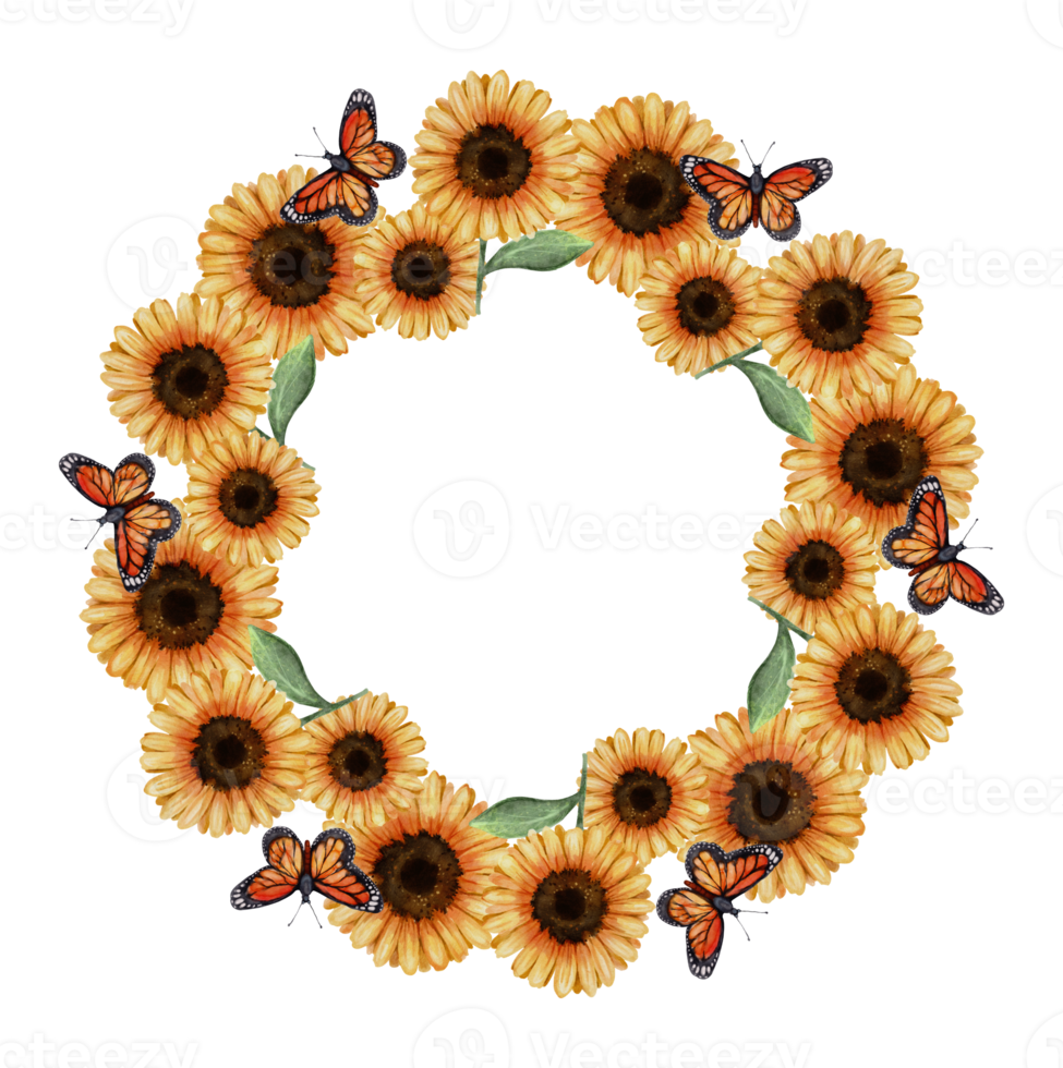vibrante girassol e monarca borboleta aguarela quadro. uma delicioso Adição para seu tema de verão projetos e desenhos png