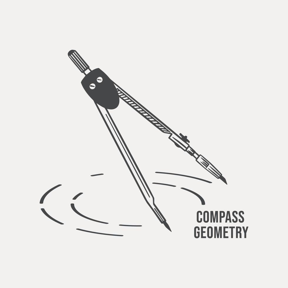 Sketch Compasses for drawing circles and measurements, hand-drawn on a light background. Vector