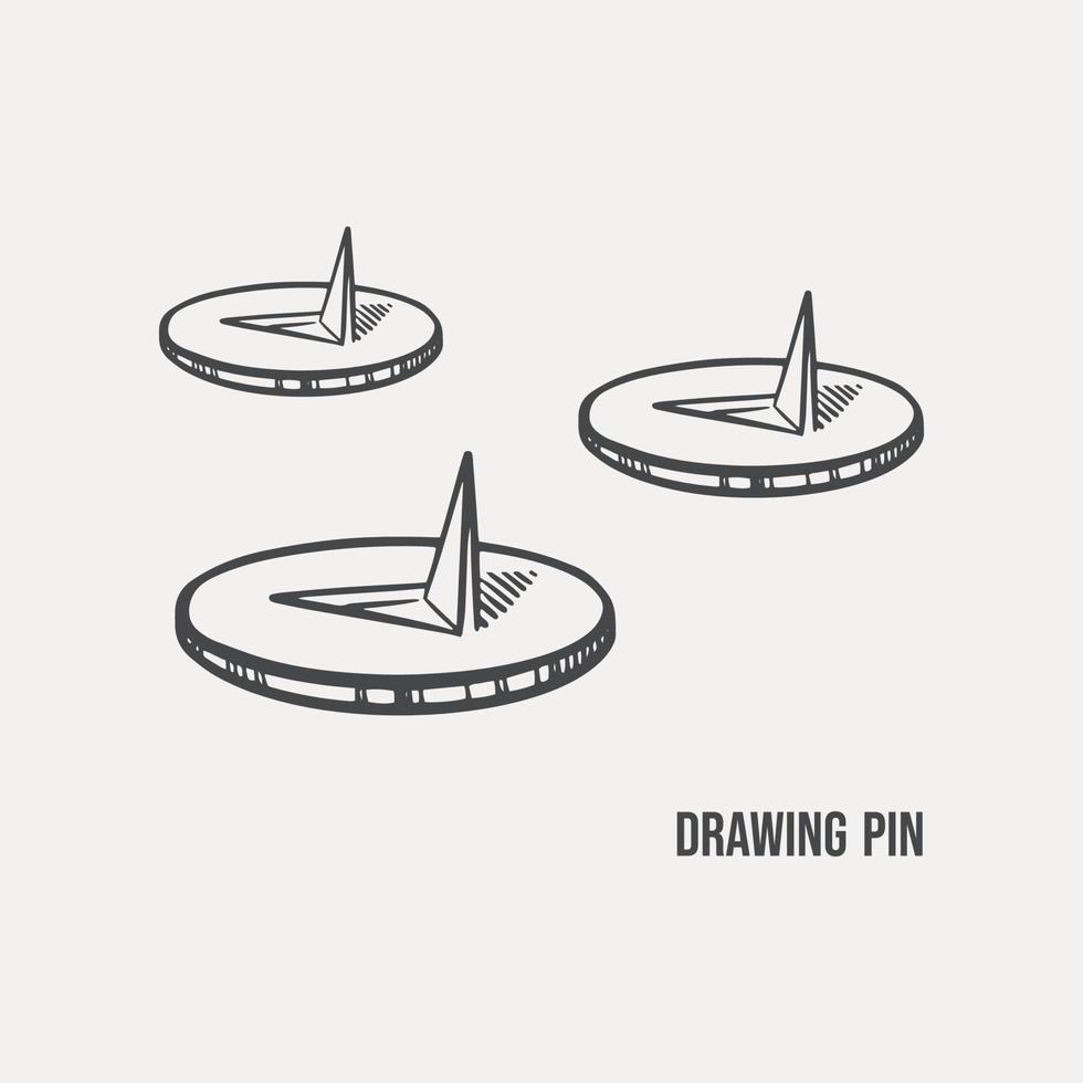 Sketch pushpins drawn by hand on a light background. Vector