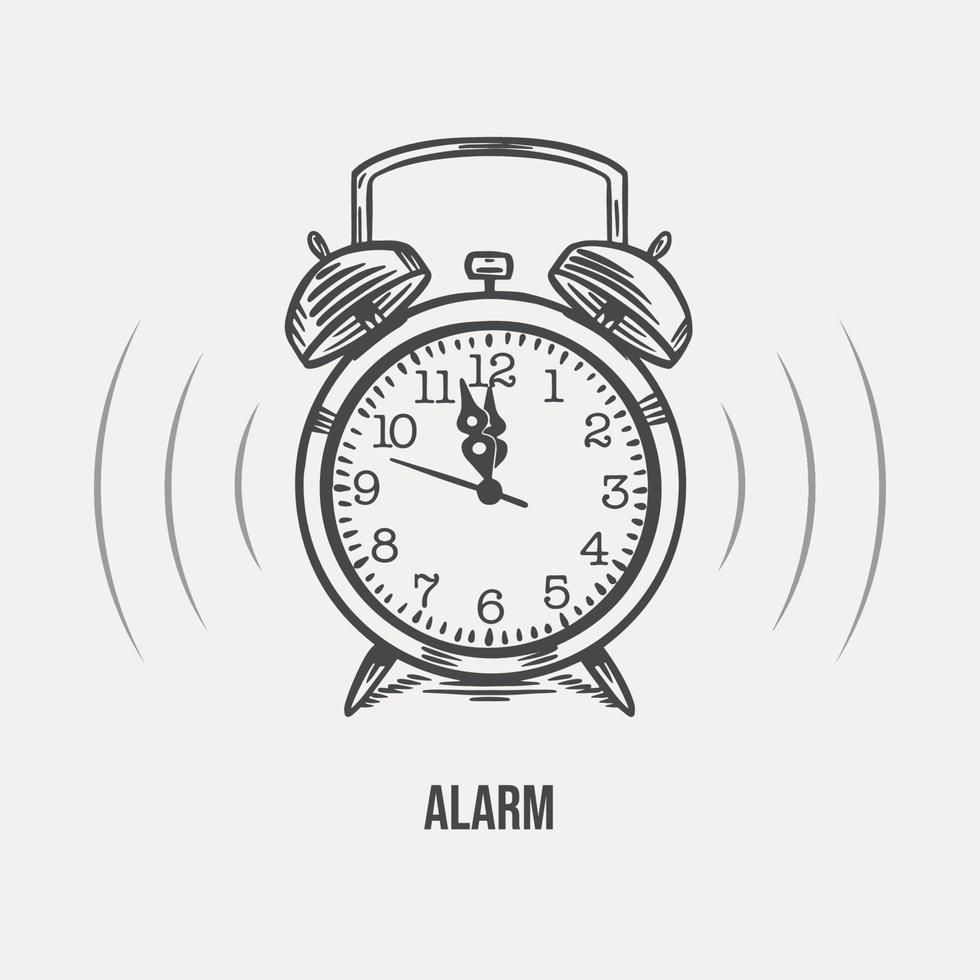 bosquejo alarma reloj con campanas el logo es hecho en tinta. en un ligero antecedentes. vector