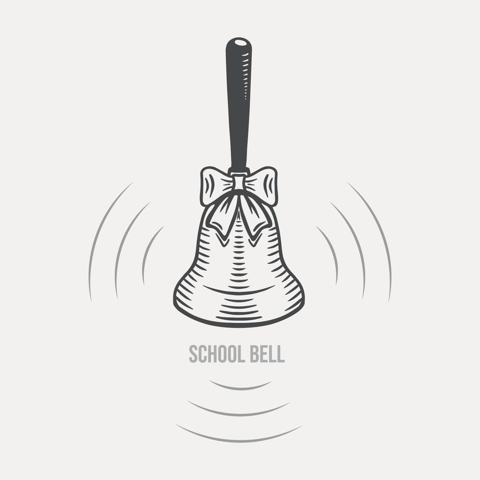 dibujado a mano bosquejo de un colegio campana con un arco en un ligero antecedentes. vector