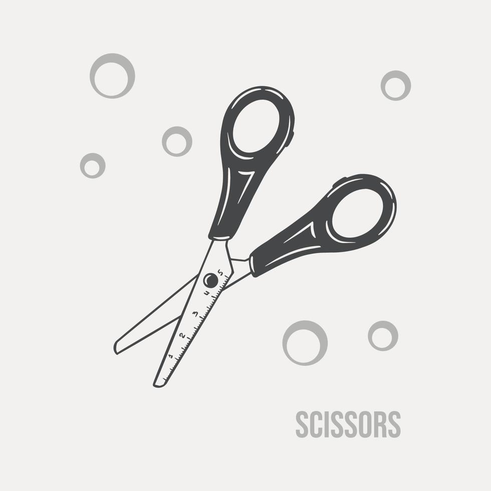 Sketch of paper scissors hand-drawn on a light background. Vector