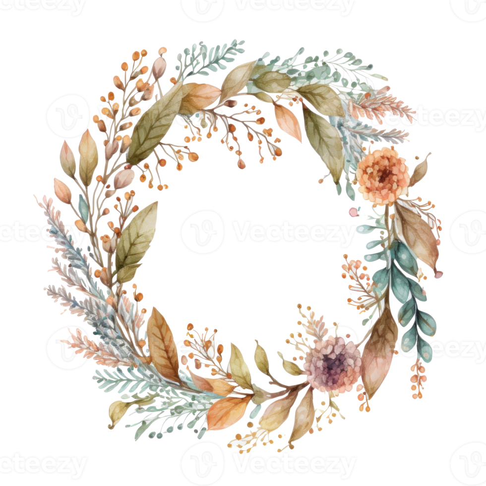 Boho Style Watercolor Wreath. png