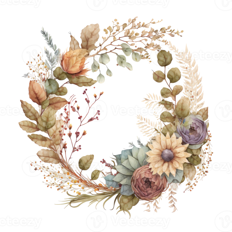 Boho Style Watercolor Wreath. png