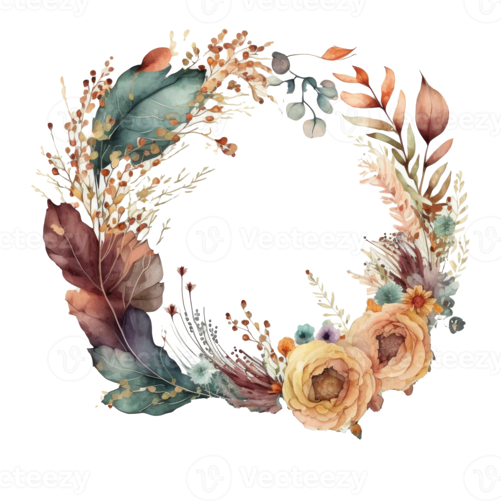 Boho Style Watercolor Wreath. png