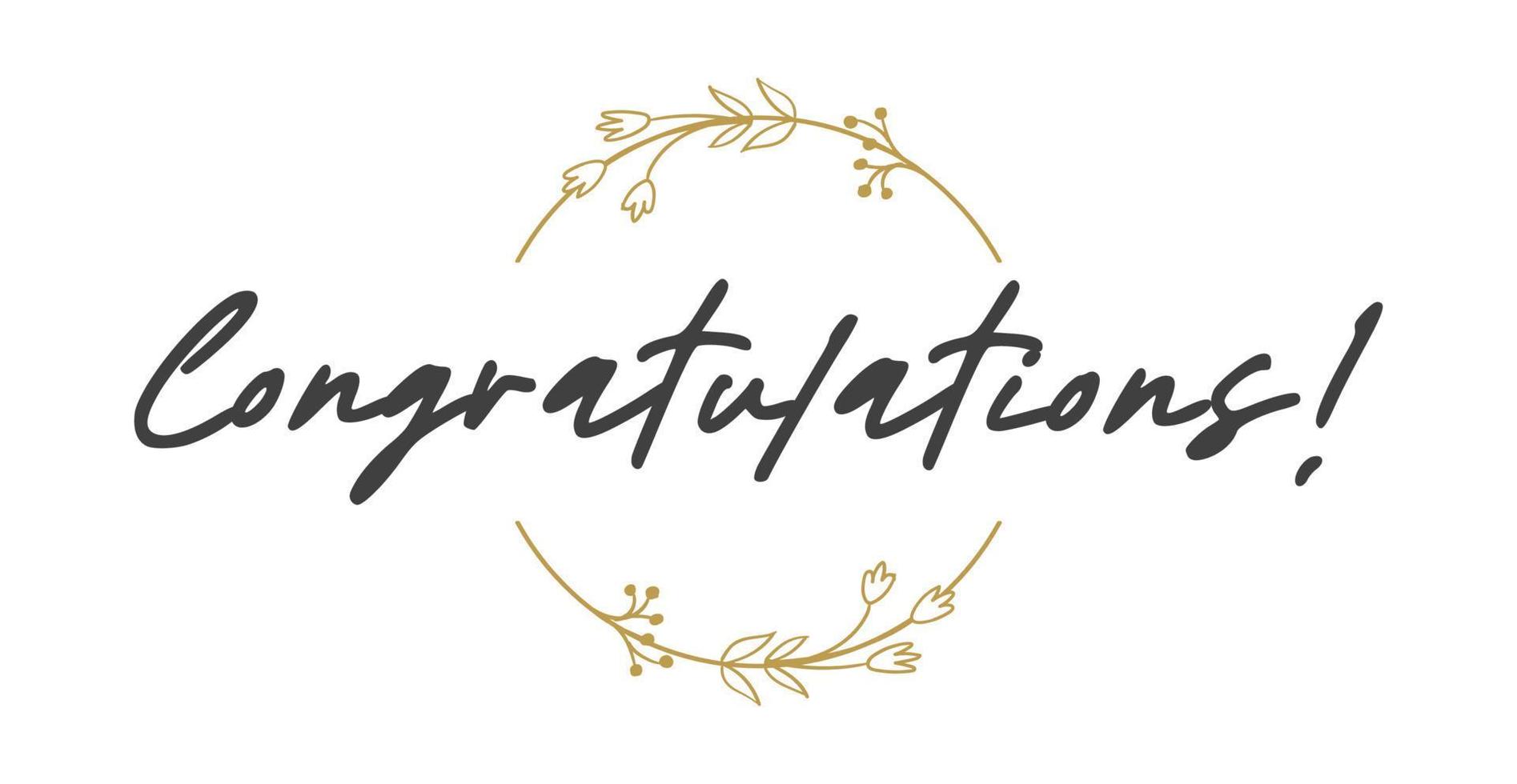 Congratulations lettering message with elegant golden frame. Congrats calligraphic quote. Hand drawn style calligraphy phrase. vector