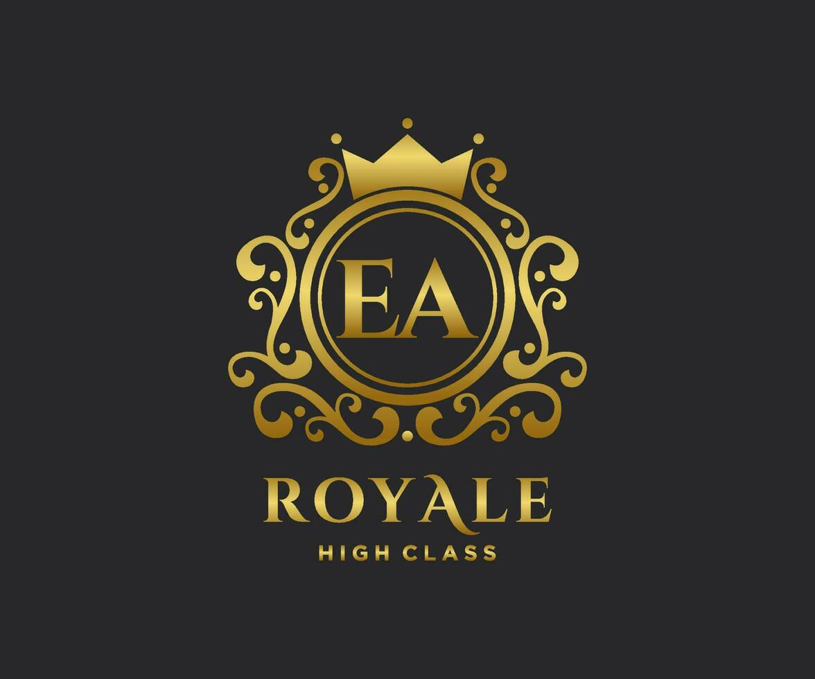 dorado letra ea modelo logo lujo oro letra con corona. monograma alfabeto . hermosa real iniciales carta. vector