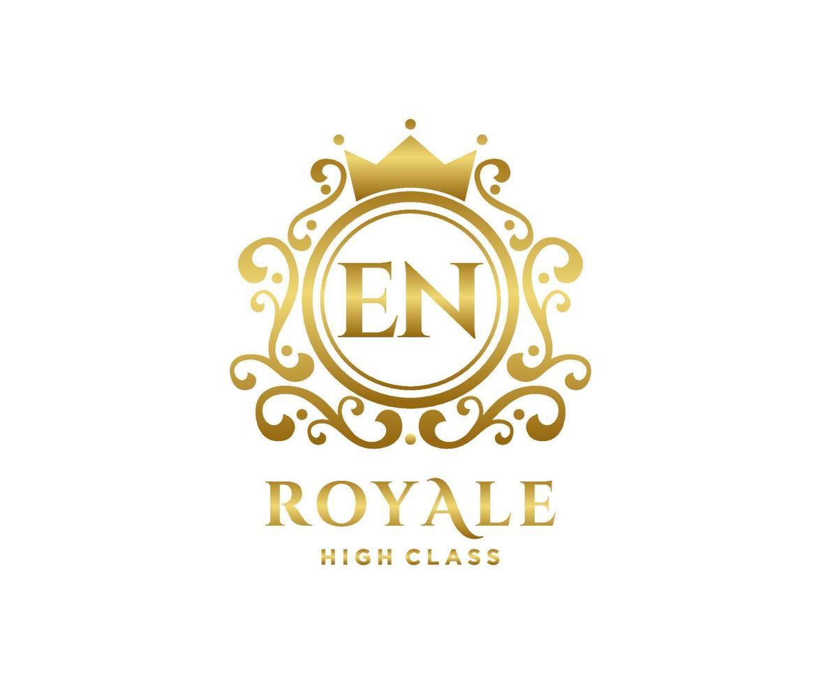 Golden Letter EN template logo Luxury gold letter with crown. Monogram alphabet . Beautiful royal initials letter. vector