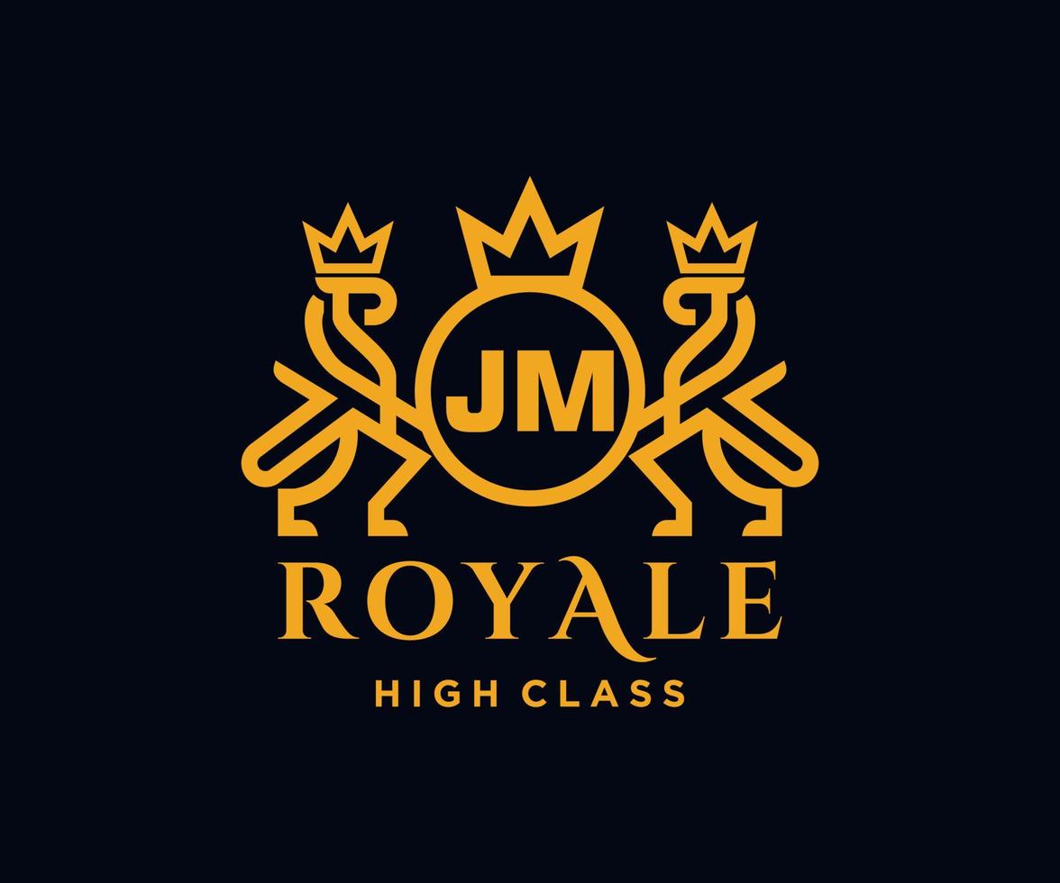 Golden Letter JM template logo Luxury gold letter with crown. Monogram alphabet . Beautiful royal initials letter. vector