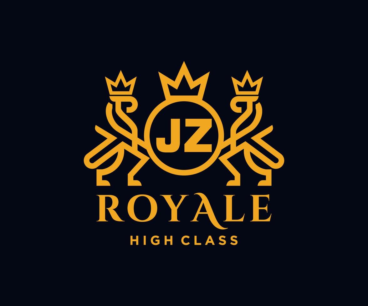 Golden Letter JZ template logo Luxury gold letter with crown. Monogram alphabet . Beautiful royal initials letter. vector