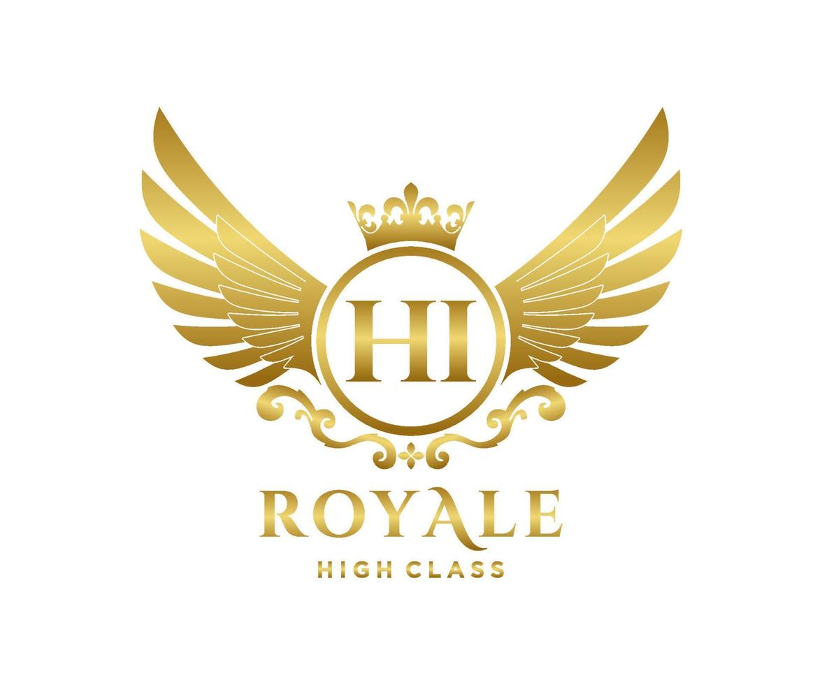 Golden Letter HI template logo Luxury gold letter with crown. Monogram alphabet . Beautiful royal initials letter. vector