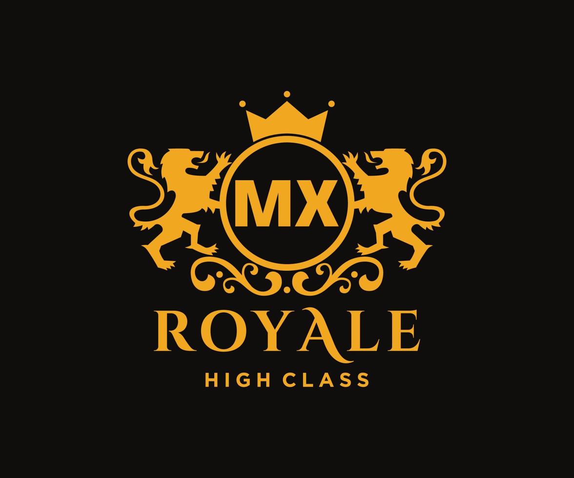 Golden Letter MX template logo Luxury gold letter with crown. Monogram alphabet . Beautiful royal initials letter. vector