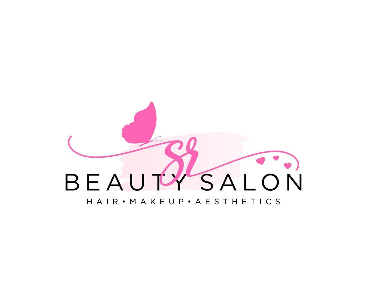 Initial SR feminine logo collections template. handwriting logo of initial signature, wedding, fashion, jewerly, boutique, floral and botanical with creative template for any company or business. vector