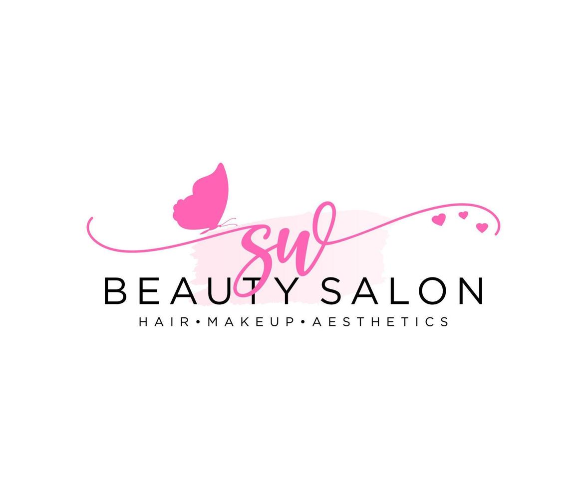 Initial SW feminine logo collections template. handwriting logo of initial signature, wedding, fashion, jewerly, boutique, floral and botanical with creative template for any company or business. vector
