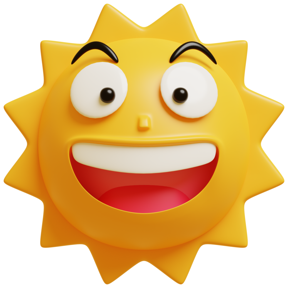 3d Sol emoji.glad Sol, rolig söt karaktär. png