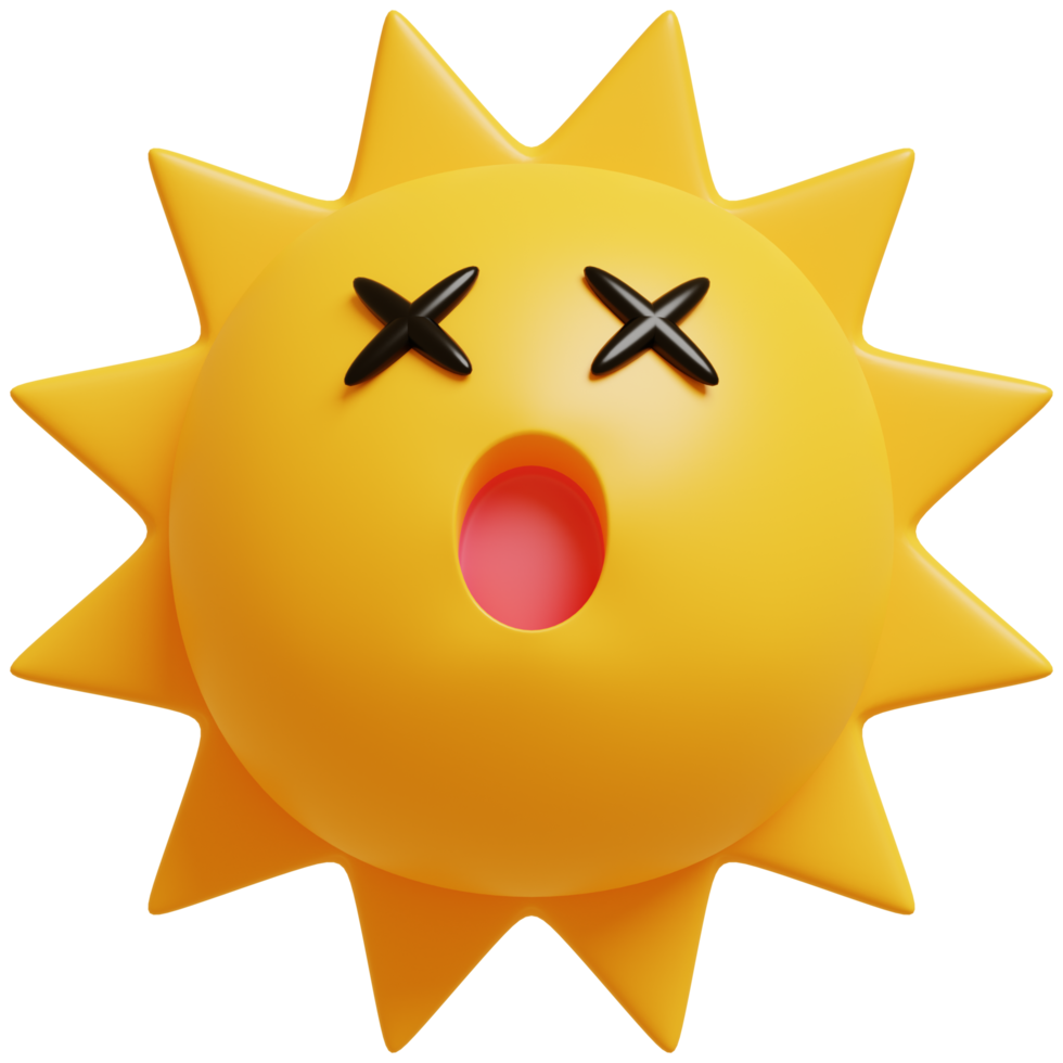 3D sun emoticon.Yellow face wow emoji. Surprised, shocked emoticon. Popular chat elements. png