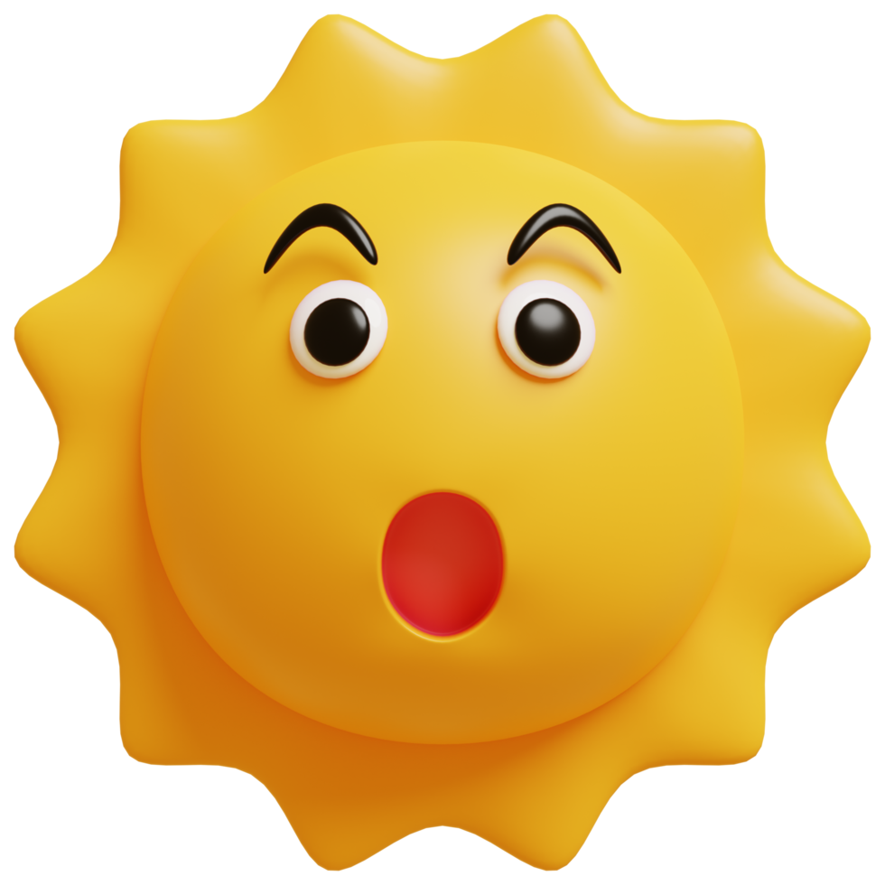 3d Sol uttryckssymbol.gul ansikte Wow emoji. överraskad, chockade uttryckssymbol. populär chatt element. png