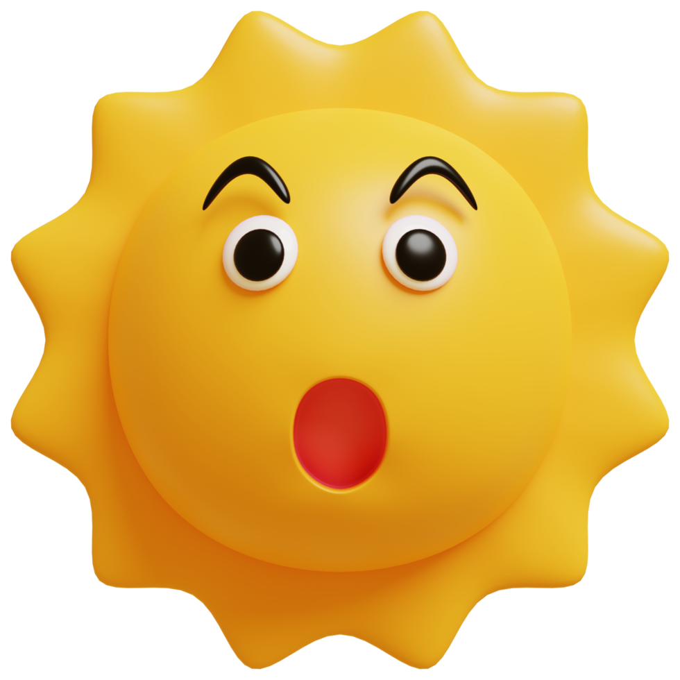 3d Soleil émoticône.jaune visage sensationnel émoji. surpris, sous le choc émoticône. populaire bavarder éléments. png