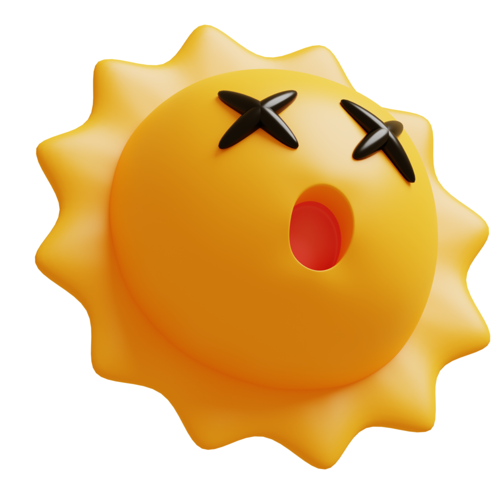 3D sun emoticon.Yellow face wow emoji. Surprised, shocked emoticon. Popular chat elements. png