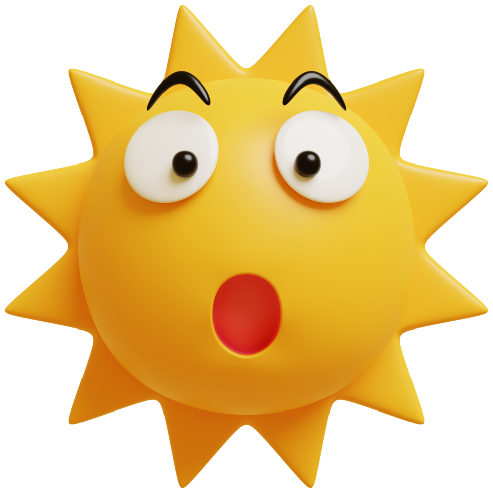 3d zon emoticon.geel gezicht Wauw emoji. verrast, geschokt emoticon. populair babbelen elementen. png